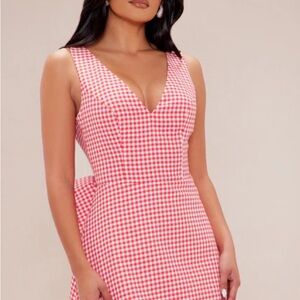 Fashion Nova Red Checkered Backless Dress